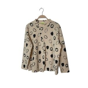 Trisha Tyler PL petite Large fleece mock neck abstract geometric design button‎